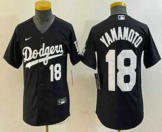 Youth Los Angeles Dodgers #18 Yoshinobu Yamamoto Number Black Turn Back The Clock Stitched Cool Base Jersey2->mlb youth jerseys->MLB Jersey